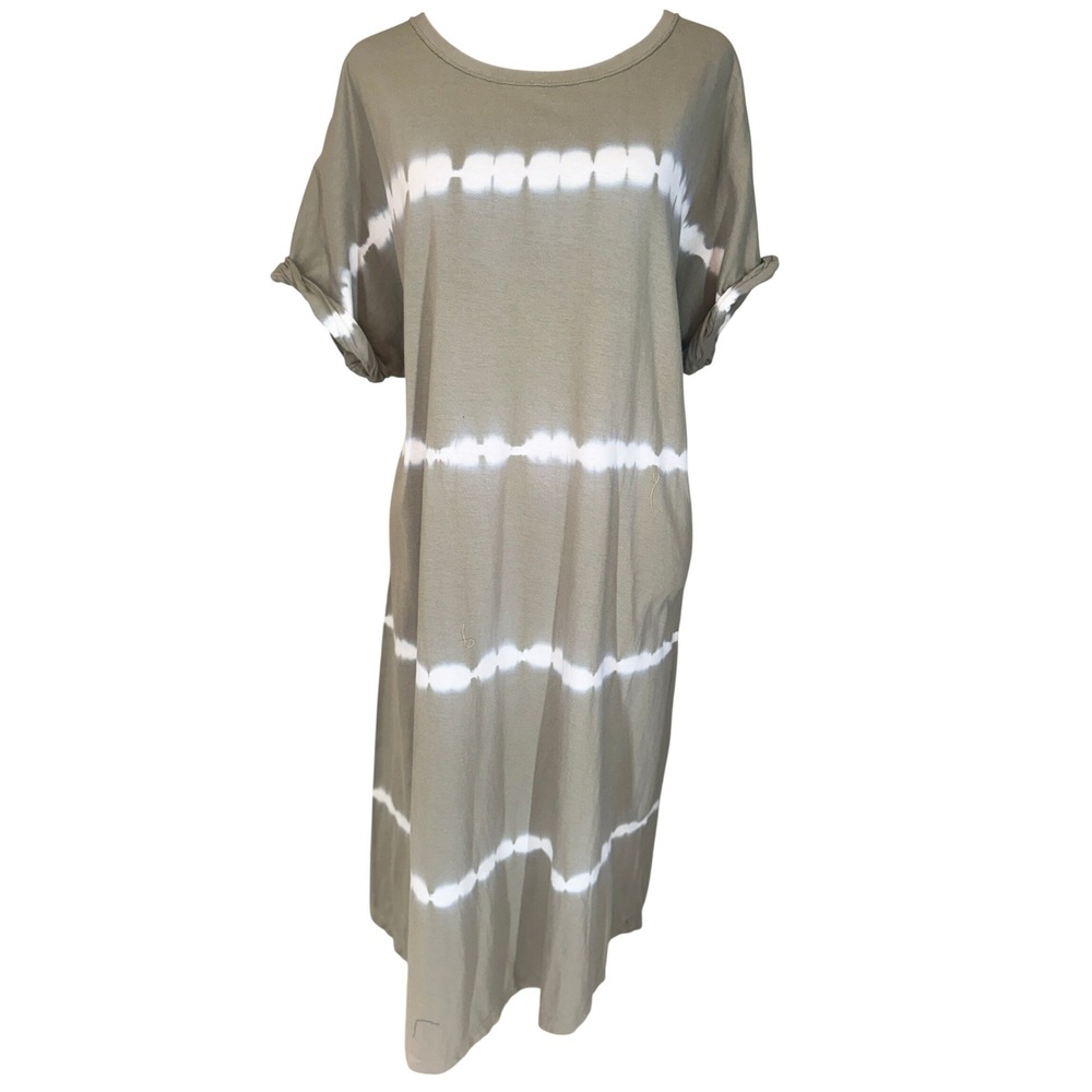 She + Sky Tie Dye Shirt Dress Women's Large Olive Green White 100% Cotton NWT